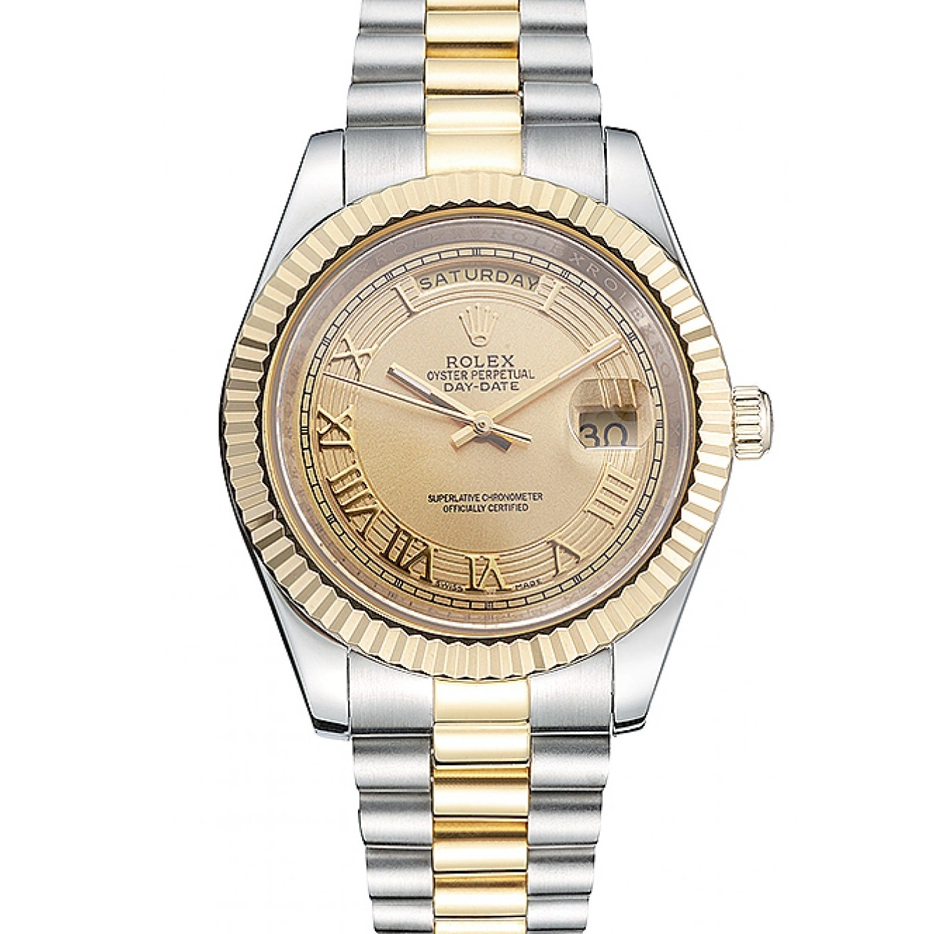 Gold 18k Gold Tone Dial Two Steel Stainless Day-Date Rolex Plated 0623